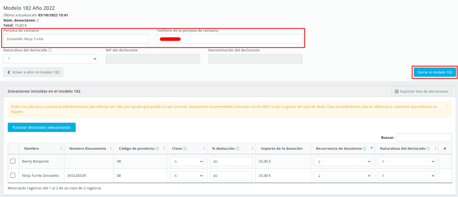 Modelo 182 y el certificado de donaciones con Berrly